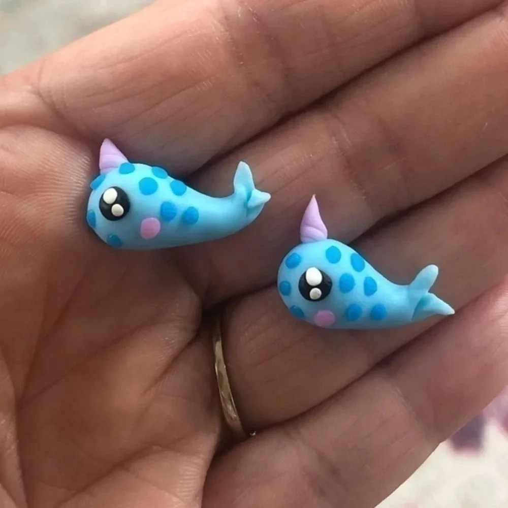 ADORABLE Narwhal “Unicorn of the Sea” Polymer Earrings NWT
